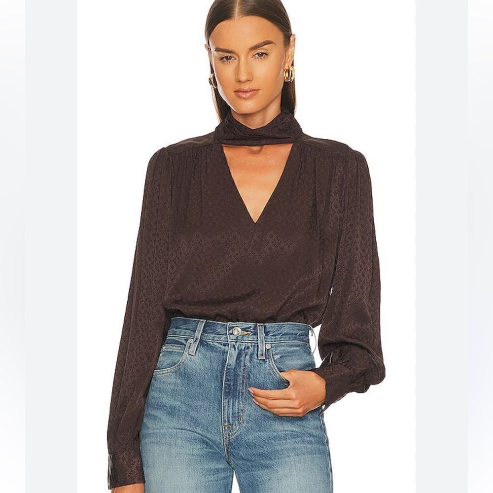 Jonathan Simkhai Janelle Mock Neck Cutout Top blouse in Chocolate  NWT XS